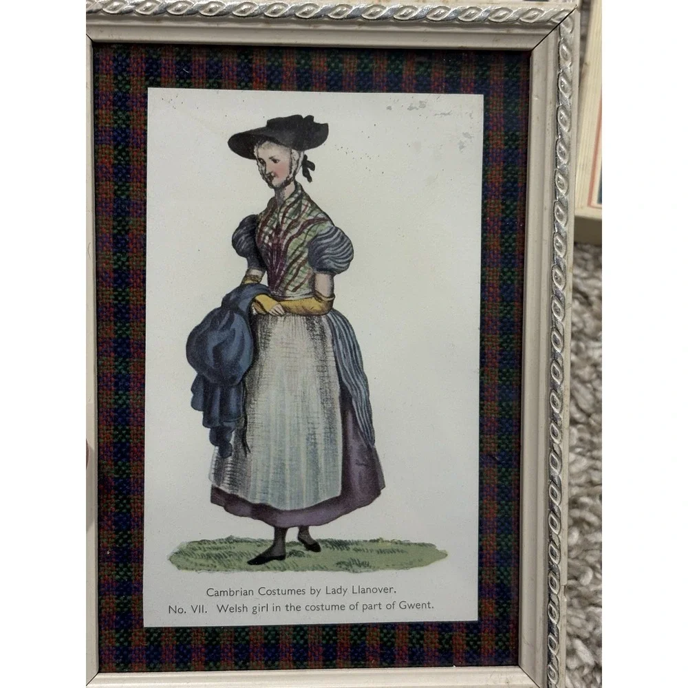 4 VTG Cambrian Costumes Welsh Gwent Gower Lady Llanover Postcards Oxford Framed
